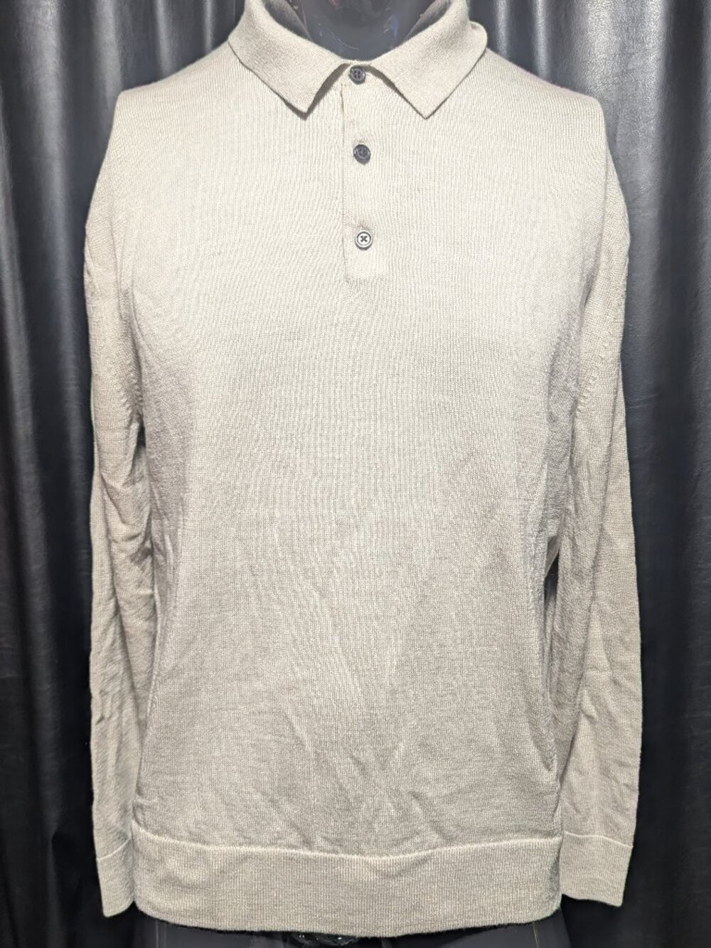 Banana Republic 100% Merino Wool Long Sleeve Polo Sweater Men's Large Beige